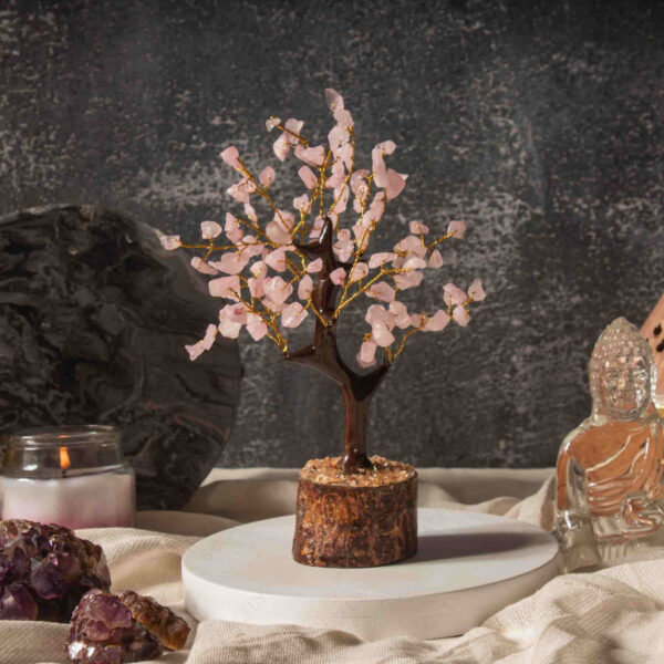 Rose Quartz Crystal Tree of Life Small with Wooden Base - Image 3