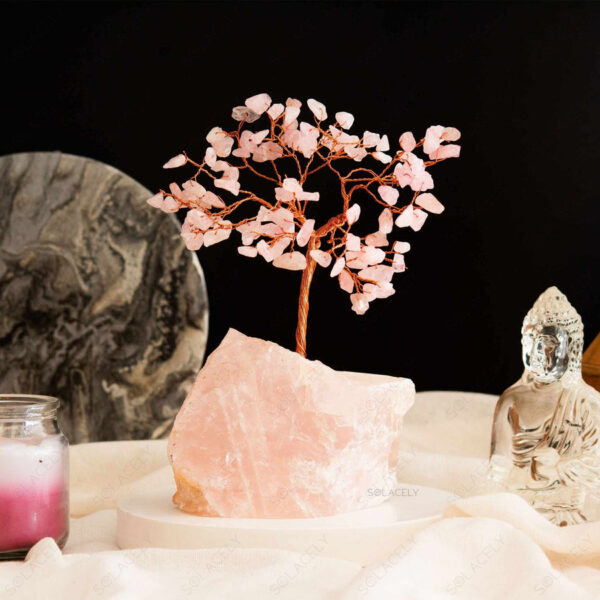 Rose quartz Crystal Tree with Rose Quartz Base - 100 Beads