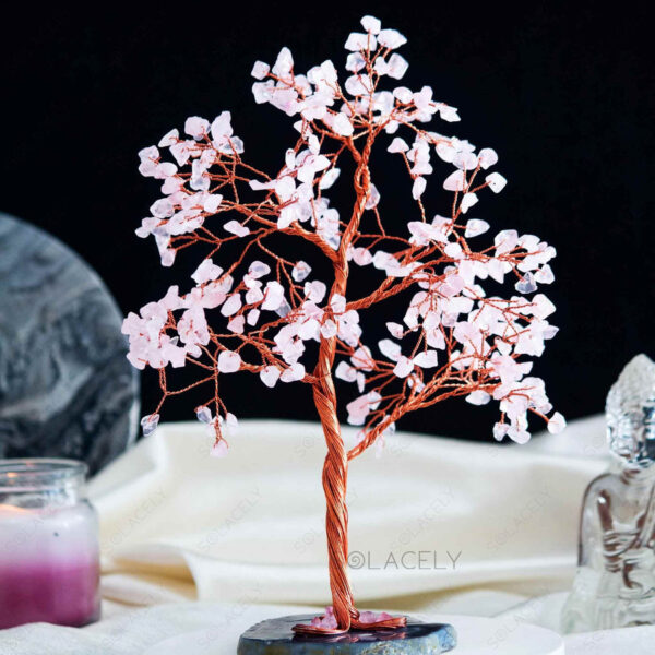 Rose Quartz Crystal Tree of Life with Agate Base - Image 3