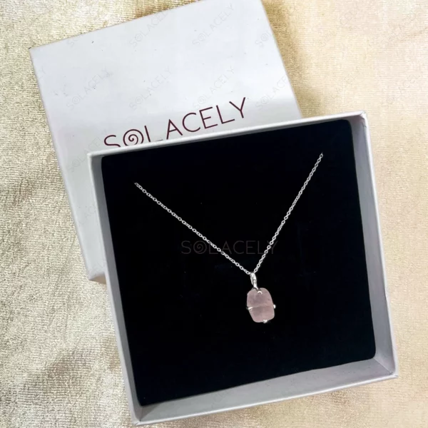 Raw Rose Quartz Sterling Silver Necklace - Image 7