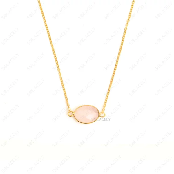 Rose Quartz Oval Shape Sterling Silver Gold Plated Necklace - Image 2