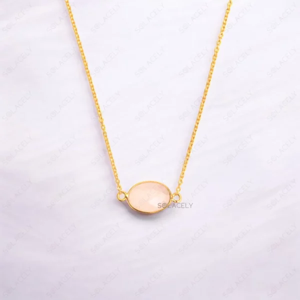 Rose Quartz Oval Shape Sterling Silver Gold Plated Necklace