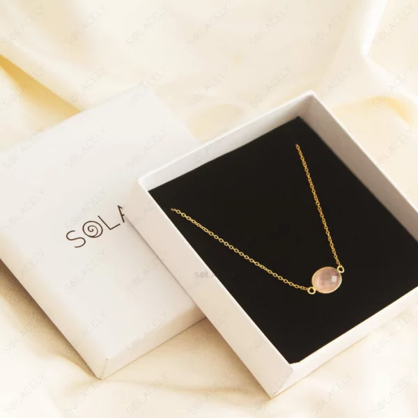 Rose Quartz Oval Shape Sterling Silver Gold Plated Necklace - Image 6