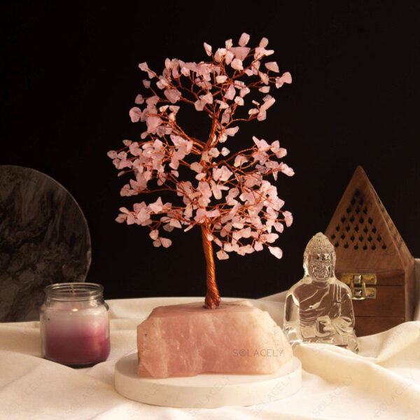 Rose Quartz Crystal Tree Of Life With Natural Rose Quartz Stone Base - 300 Beads - Image 2