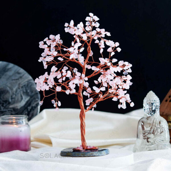 Rose Quartz Crystal Tree of Life with Agate Base