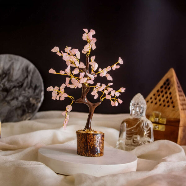 Rose Quartz Crystal Tree of Life Small with Wooden Base