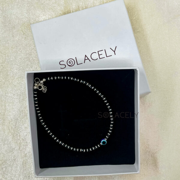Black Onyx Sterling Silver Anklet with Evil Eye - Image 3