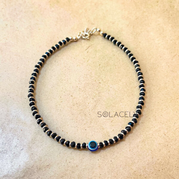 Black Onyx Sterling Silver Anklet with Evil Eye - Image 2