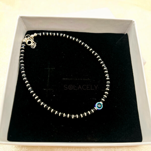 Black Onyx Sterling Silver Anklet with Evil Eye - Image 4