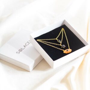 triple layer black onyx and peach necklace