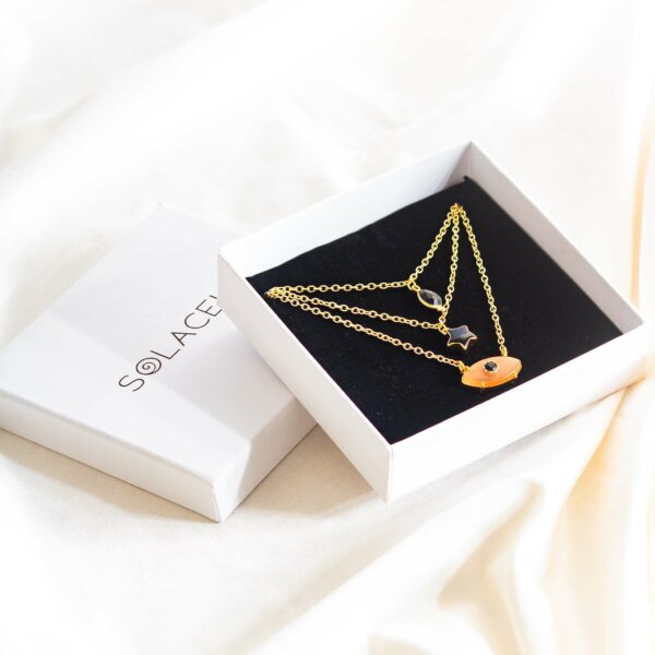 triple layer black onyx and peach necklace