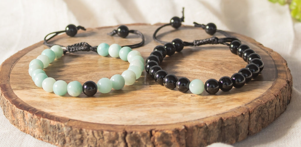 amazonite and black tourmaline couple bracelet