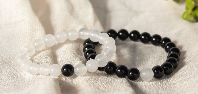 Moonstone and Black Tourmaline Couple Bracelet