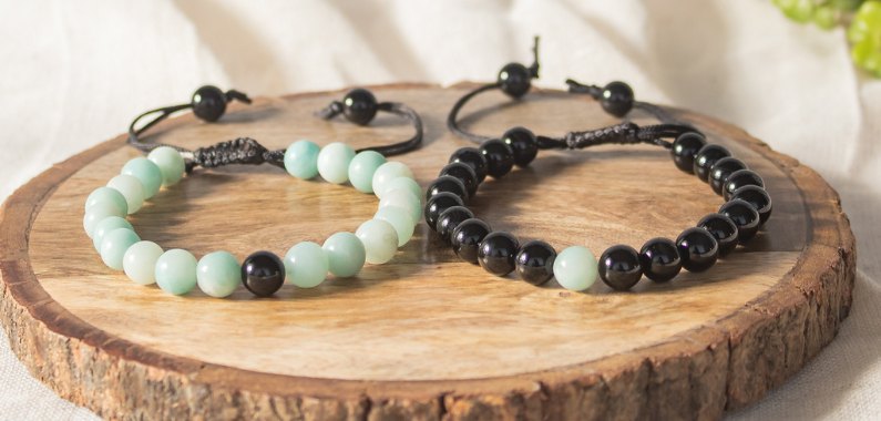 Amazonite and Black Tourmaline couple Bracelet