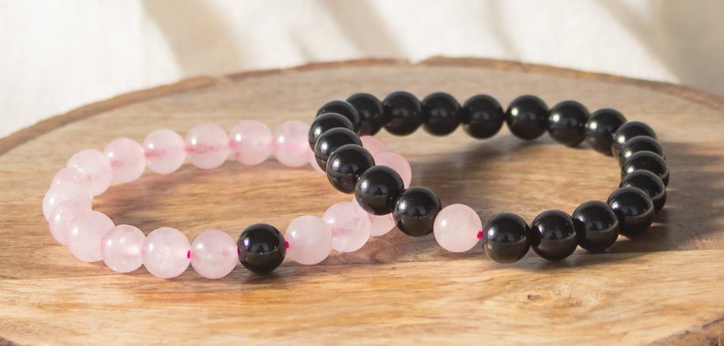 Rose Quartz and Black tourmaline Couple Bracelet