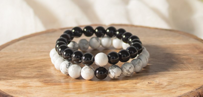 Black Tourmaline and Howlite Couple Bracelet