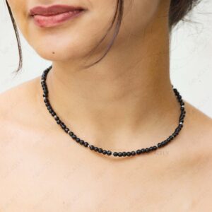 black tourmaline beaded necklace 4mm beads