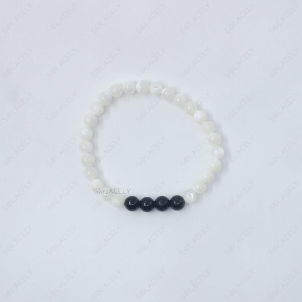 Mother of Pearl and Black Tourmaline Couple Bracelet - 6mm Beads - Image 3