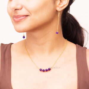 amethyst gold plated necklace and earring jewelry set