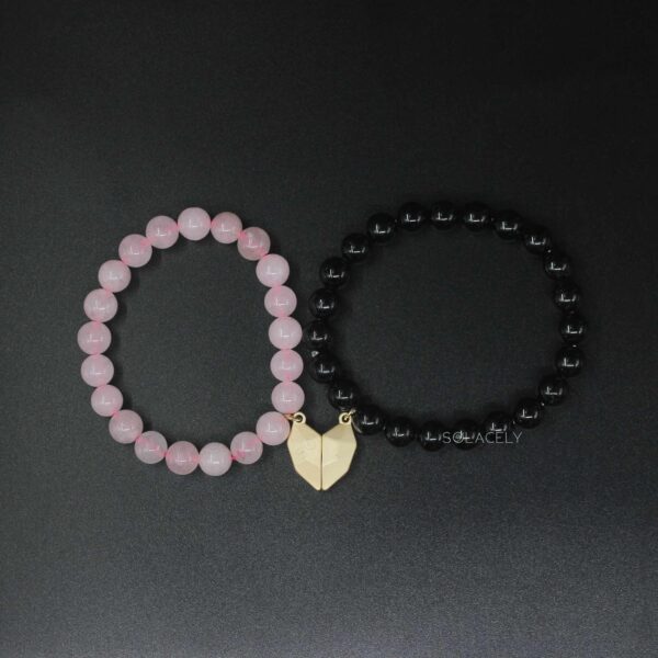 rose quartz and black tourmaline couple bracelet 8mm