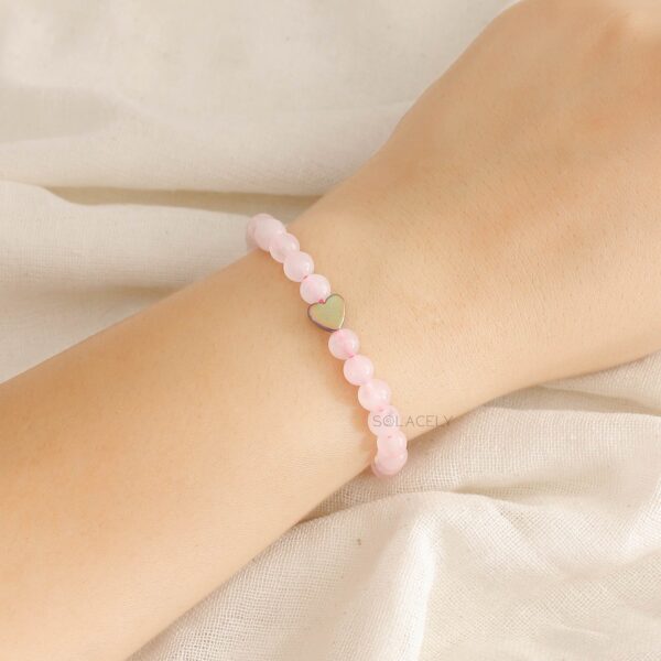 rose quartz bracelet heart charm
