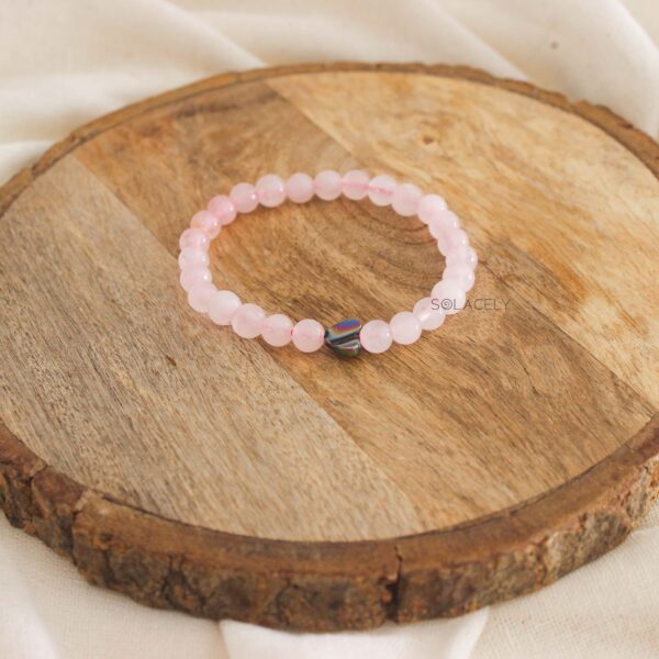heart embedded rose quartz bracelet