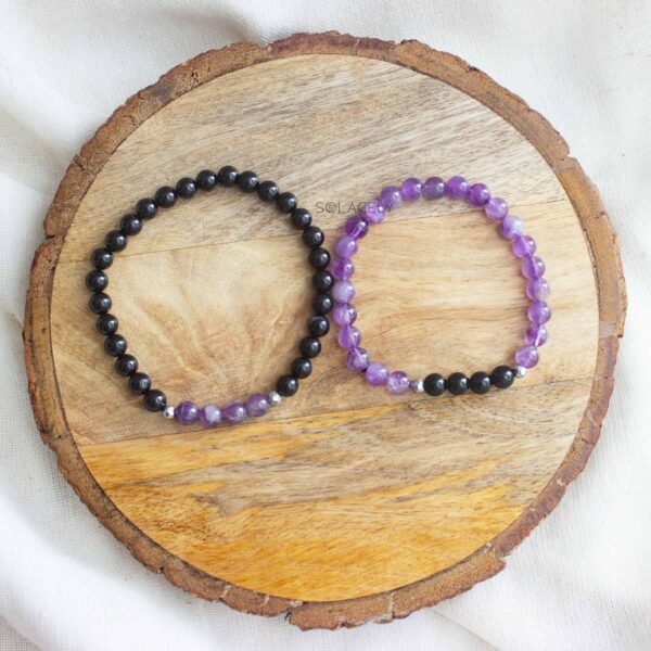 Amethyst and Black Tourmaline Couple Bracelet - 6mm Beads - Image 3