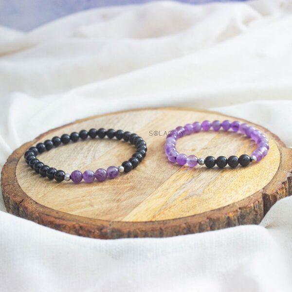 Amethyst and Black Tourmaline Couple Bracelet - 6mm Beads - Image 2