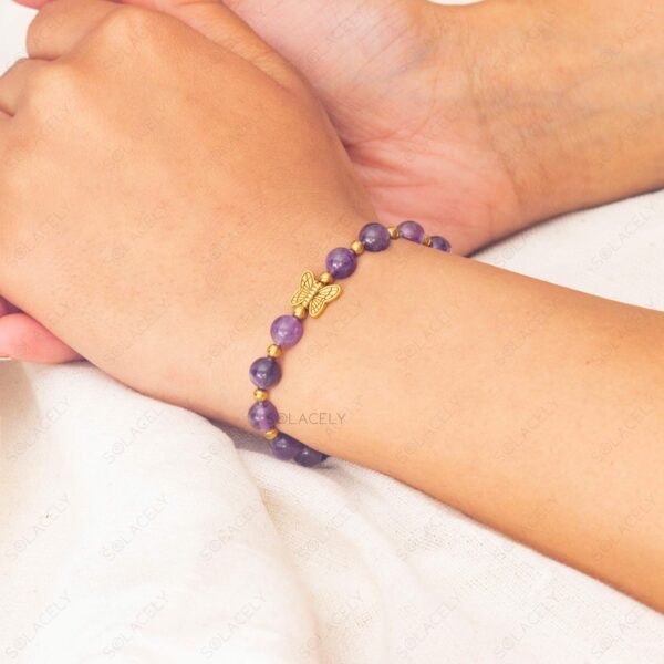 amethyst bracelet with golden butterfly