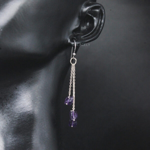 Amethyst Triple Chain Drop Earrings - Sterling Silver - Image 7
