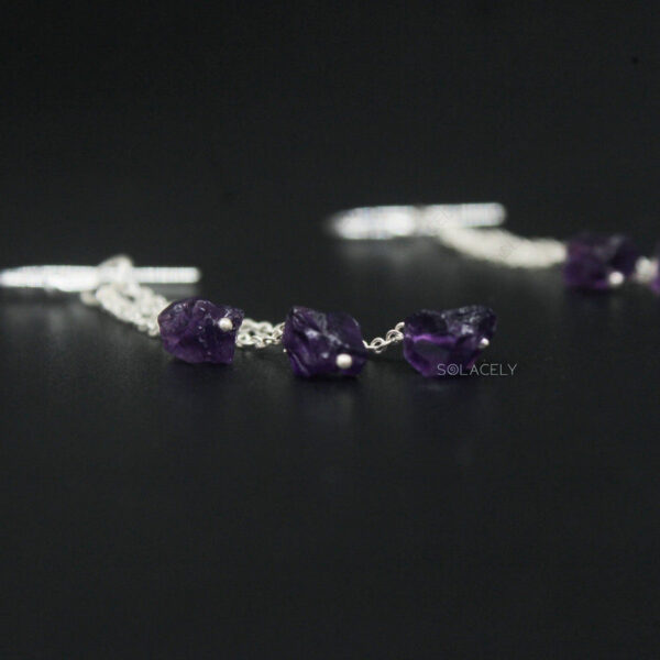 Amethyst Triple Chain Drop Earrings - Sterling Silver - Image 5