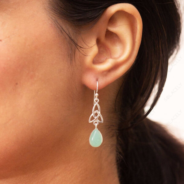 Celtic Aqua Chalcedony Drop Earring-Sterling Silver - Image 2