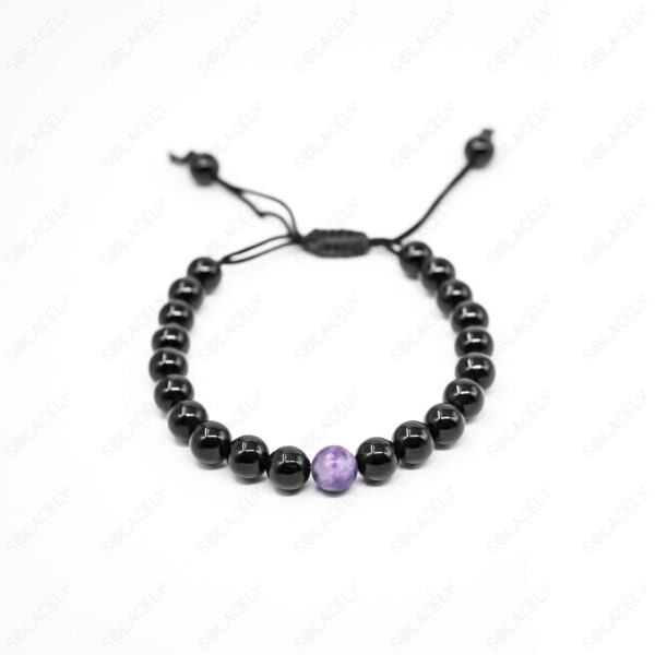 Lepidolite and Black Tourmaline Couple Bracelets - 8mm Beads - Image 5