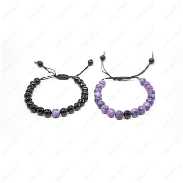 Lepidolite and Black Tourmaline Couple Bracelets - 8mm Beads - Image 3