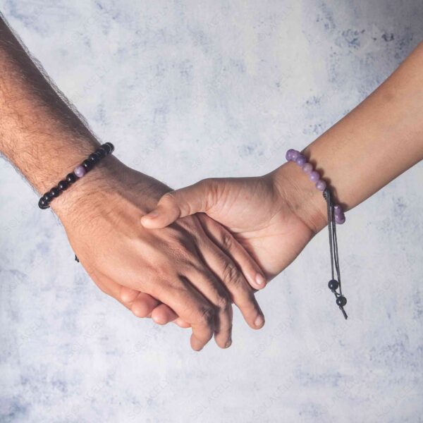 Lepidolite and Black Tourmaline Couple Bracelets - 8mm Beads - Image 2