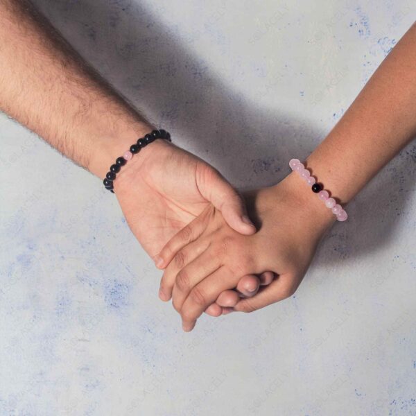 Black Tourmaline and Rose Quartz Couple Bracelets-8mm Beads - Image 2