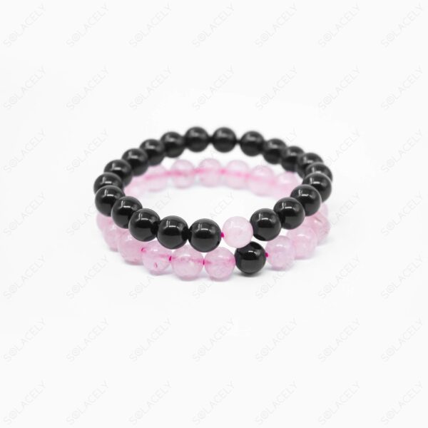 Black Tourmaline and Rose Quartz Couple Bracelets-8mm Beads - Image 5