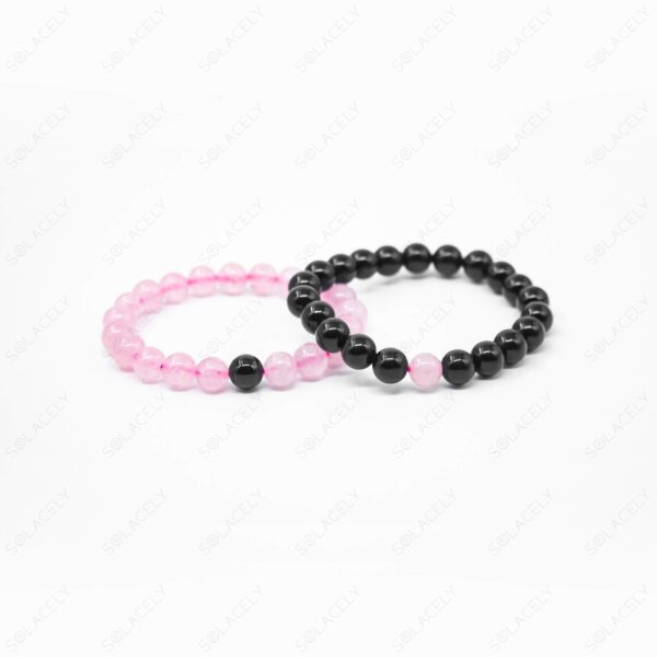 Black Tourmaline and Rose Quartz Couple Bracelets-8mm Beads - Image 3
