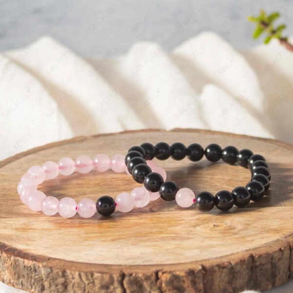 Black Tourmaline and Rose Quartz Couple Bracelets-8mm Beads