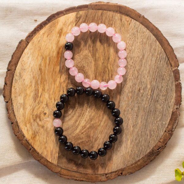 Black Tourmaline and Rose Quartz Couple Bracelets-8mm Beads - Image 6