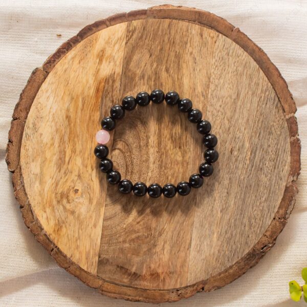 Black Tourmaline and Rose Quartz Couple Bracelets-8mm Beads - Image 7