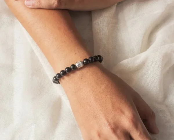 Black Tourmaline Bracelet With Buddha Charm - 8mm Beads - Image 5