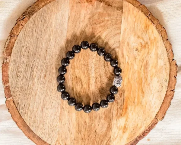 Black Tourmaline Bracelet With Buddha Charm - 8mm Beads - Image 4