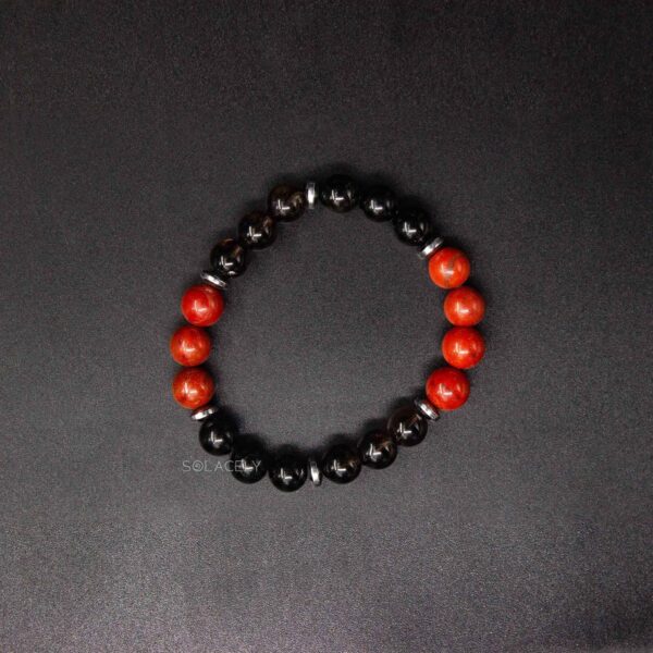 black-tourmaline-smoky quartz red jasper bracelet of root chakra
