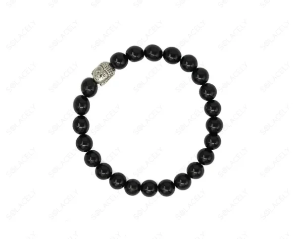Black Tourmaline Bracelet With Buddha Charm - 8mm Beads - Image 2