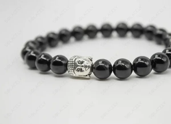 Black Tourmaline Bracelet With Buddha Charm - 8mm Beads - Image 6
