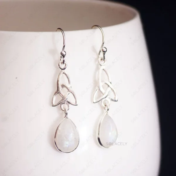 Celtic Moonstone Drop Earring-Sterling Silver