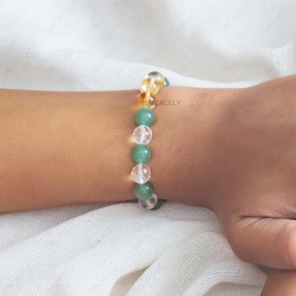 Citrine, Green Aventurine and Faceted Clear Quartz Bracelet-8mm Beads - Image 2