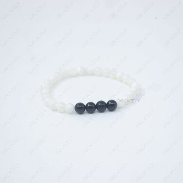 Mother of Pearl and Black Tourmaline Couple Bracelet - 6mm Beads - Image 5