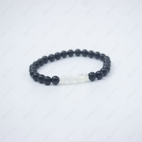 Mother of Pearl and Black Tourmaline Couple Bracelet - 6mm Beads - Image 2